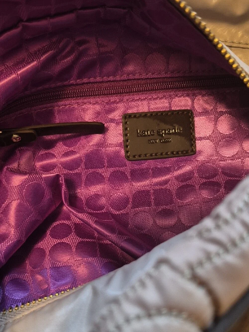 Kate Spade Stevie Chamonix Mouse Tote w/ light grey quilted fabric outside